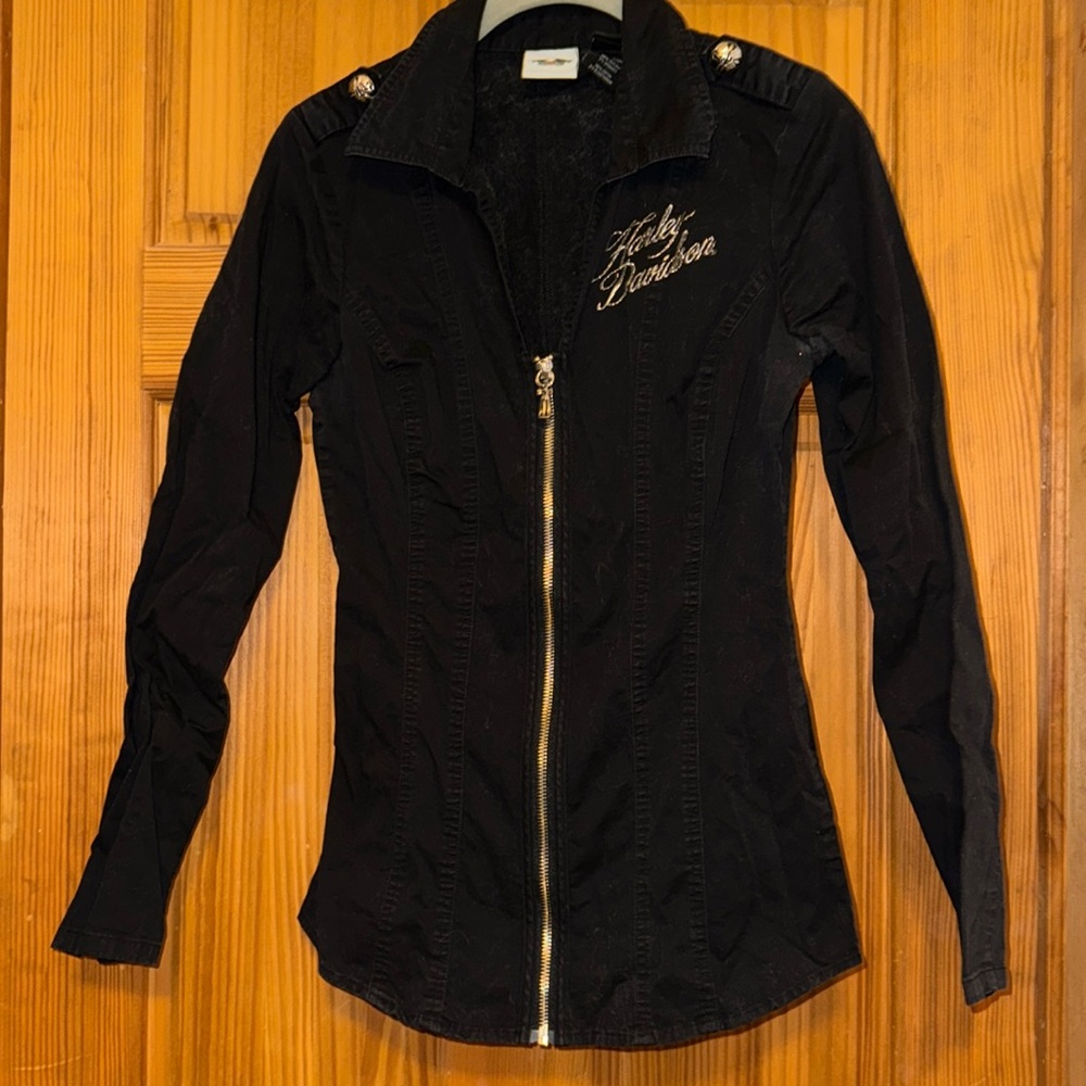 Women’s Harley-Davidson Zip up light SMALL fitted Jacket accent button & zipper